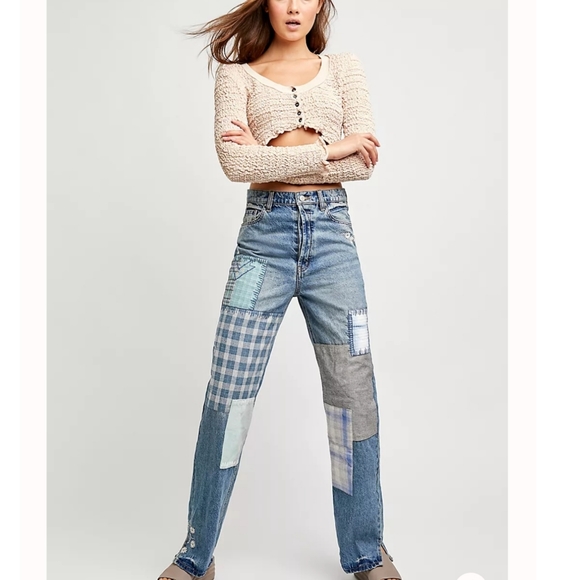 FREE PEOPLE × We The Free Steinbeck Patched Straight Leg Jeans - Picture 3 of 7